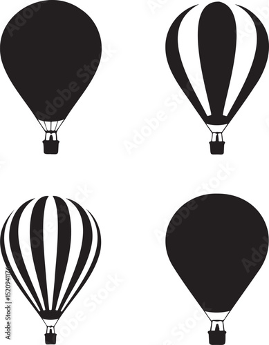 Air Balloon silhouette set vector illustration isolated On Transparent Background