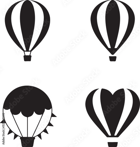 Air Balloon silhouette set vector illustration isolated On Transparent Background