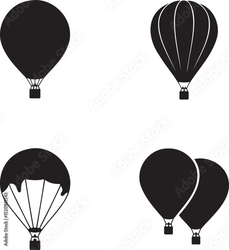 Air Balloon silhouette set vector illustration isolated On Transparent Background