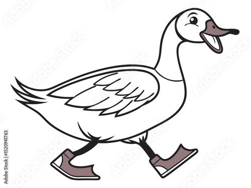 Cheerful cartoon goose wearing boots walking forward