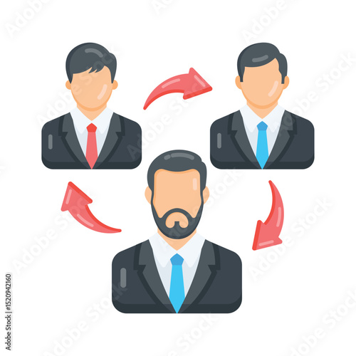 A flat icon showing employee exchange