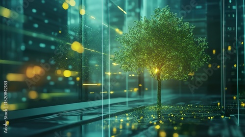 Light green energy concept with tree on glass world