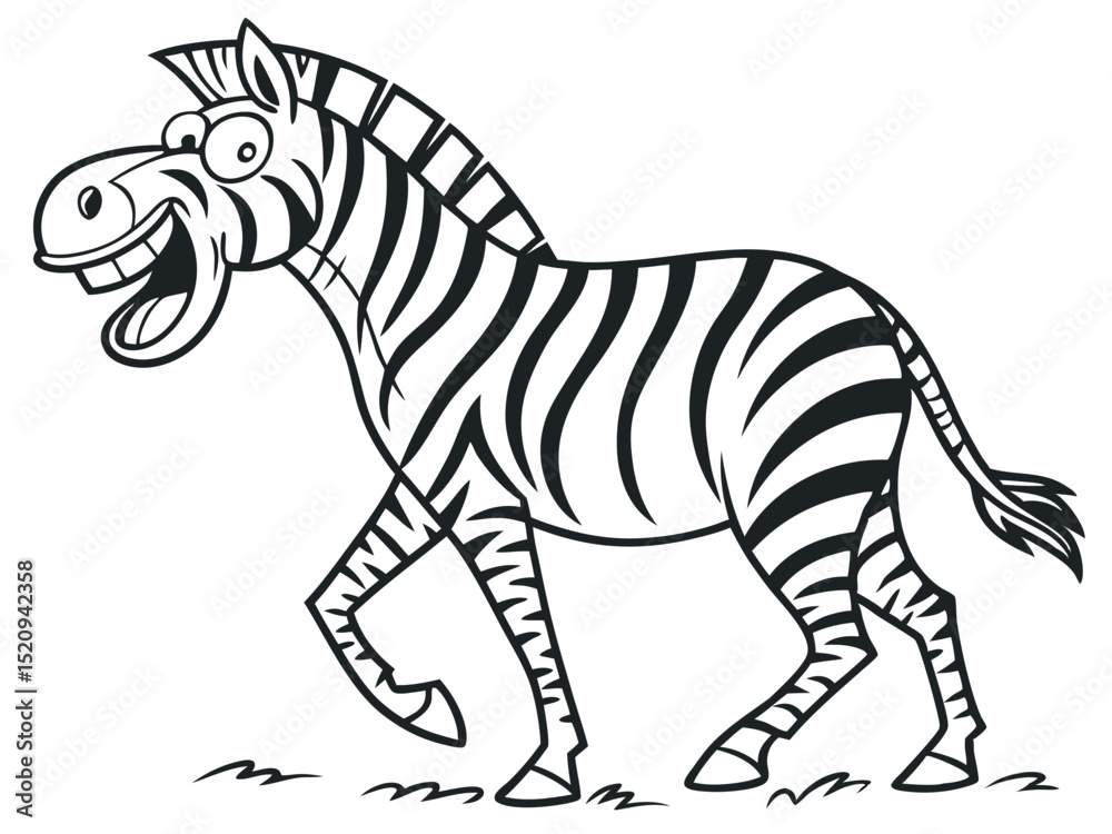 Obraz premium Cheerful cartoon zebra walking and smiling in black and white