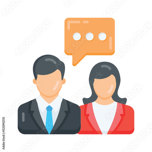 A flat icon showing employee discussion