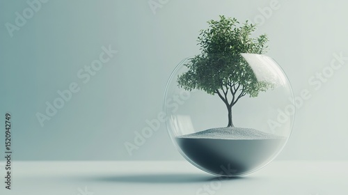 Minimalist environment symbol, tree on clear world