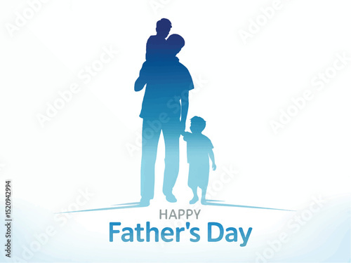 Father’s Day Greeting Card with Blue Gradient Family Silhouette on White Background