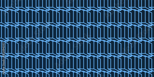 A vibrant abstract pattern of layers of repeating 3D cubes in light blue placed on a dark blue background. The bold geometric design and contrasting colors create a striking modern visual.