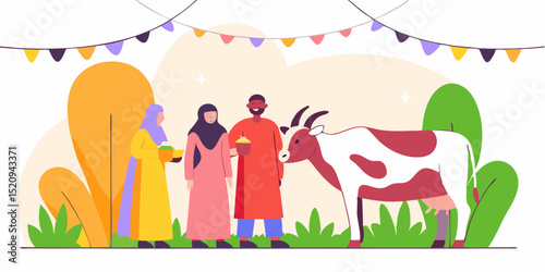 Eid al-Fitr Celebration at Mosque with Family in Festive Islamic Setting