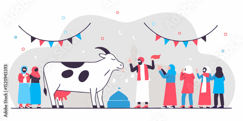 Eid al-Fitr Celebration at Mosque with Family in Festive Islamic Setting