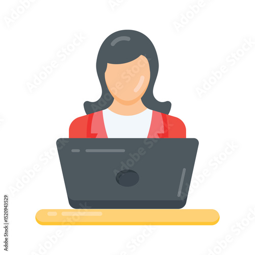 A flat icon showing remote employee working from home desk