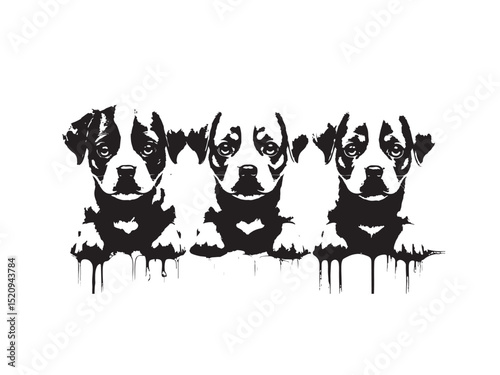 Adorable black and white puppies vector illustration isolated on white background