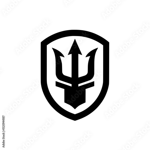 Trident in Shield Logo Black and White Vector