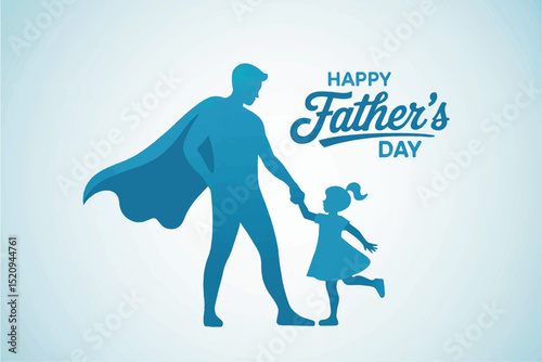 Father’s Day Greeting Card with Blue Gradient Family Silhouette on White Background

