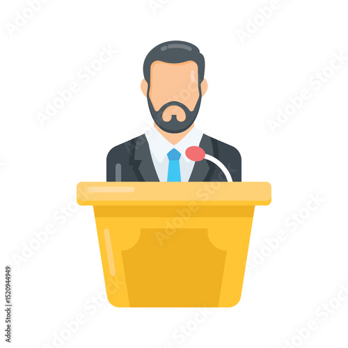 Check out this flat icon showing conference speech at podium