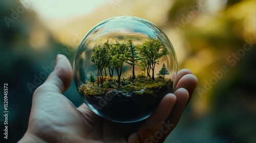 Tiny forest growing on miniature glass earth
