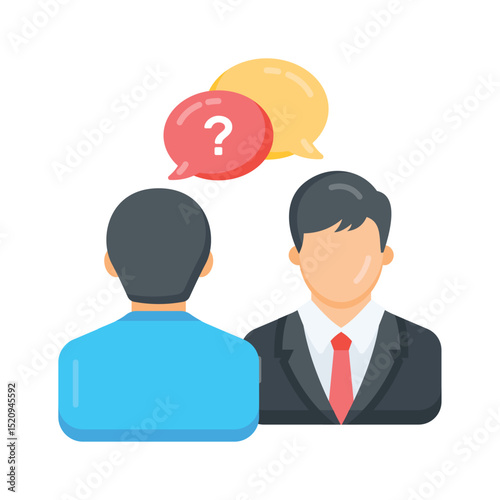 A flat icon showing interview between candidate and recruiter