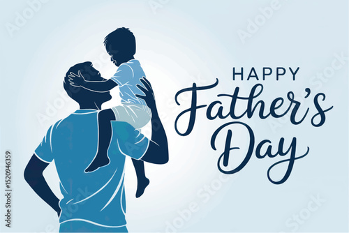 Father’s Day Greeting Card with Blue Gradient Family Silhouette on White Background

