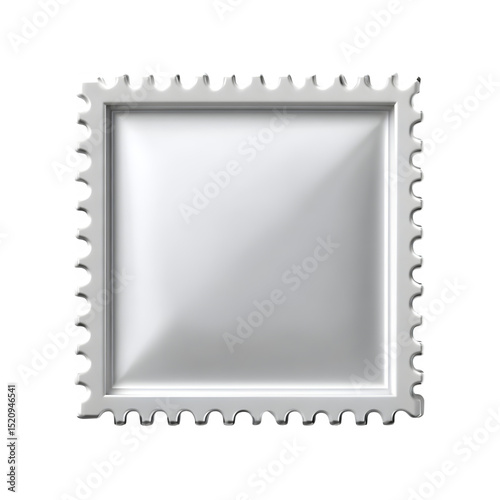 Clean blank white postage stamp with perforated edges, centered, isolated on transparent background 