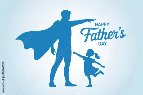 Father’s Day Greeting Card with Blue Gradient Family Silhouette on White Background
