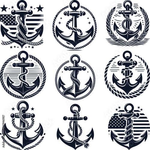 Anchor With Rope Silhouette Files Bundle,Anchor Svg Files for Cricut png Silhouette,Anchor Png Svg