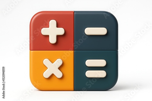 Colorful minimalist calculator icon featuring basic mathematical symbols for educational and conceptual illustrations