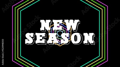 Pop up NEW SEASON text on background Animation Colorful hexagonal lines blinking