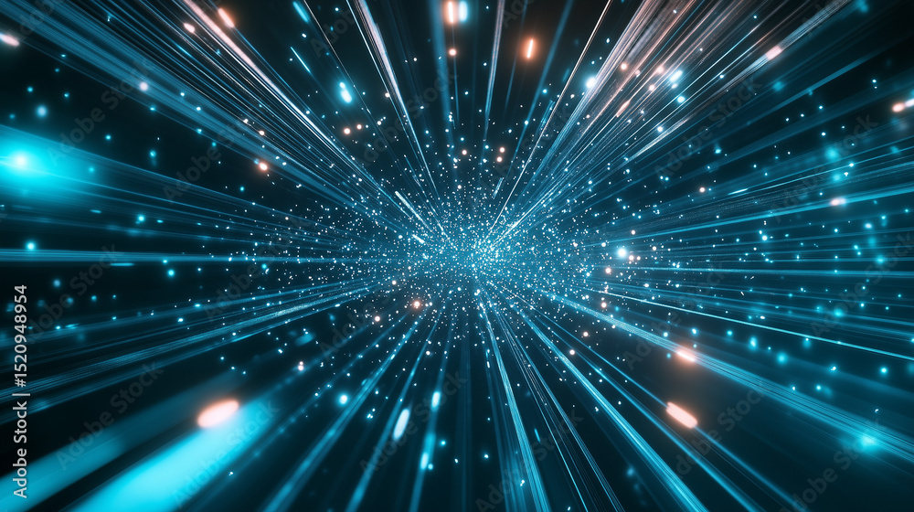 Fototapeta premium Multidimensional light beams refracting, abstract quantum physics visualization of energy and space.