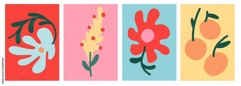 Vibrant Tropical Floral Abstract Poster Collection