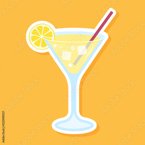 Lemon cocktail sticker for use in food and beverage promotions or summer themed visuals