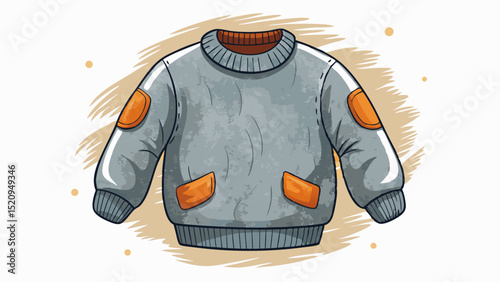 Cozy gray knit sweater with tan suede elbow patches, displayed against a soft white backdrop. Adds warmth and texture to a winter vector wardrobe for stylish boys.