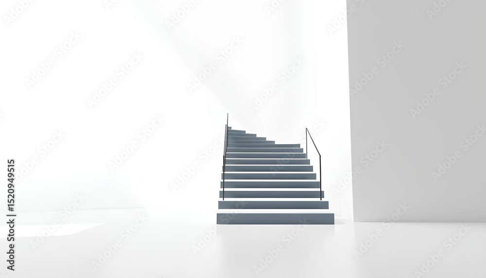 Obraz premium Clean 3D visualization of a monochrome staircase floating in a void space, highlighting modern design principles of symmetry 2