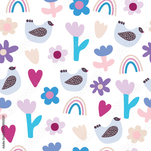 Flowers seamless vector pattern in flat style.eps