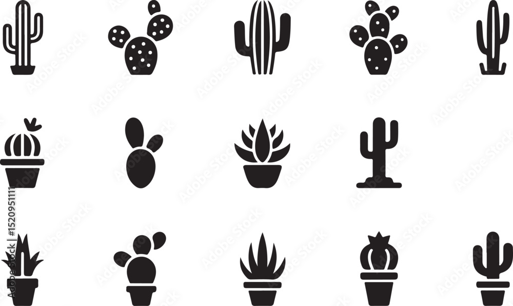 Fototapeta premium Creative potted cactus vector collection clean black plant silhouettes for nature branding and decoration
