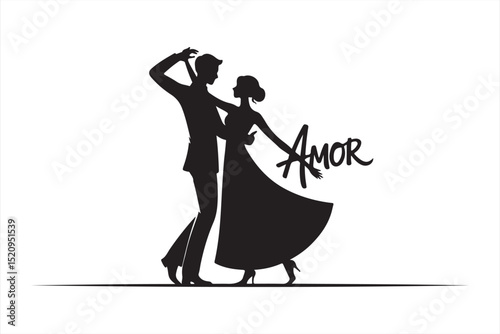 Spinning Ballroom Dance Silhouette Featuring Graceful Movement and Romantic Flowing Motion