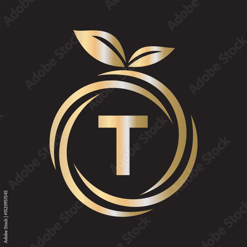 Initial Orange Logo combine with letter T vector template