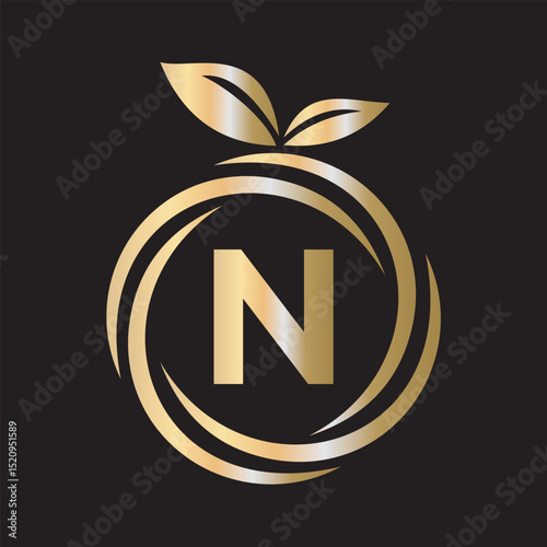  Initial Orange Logo combine with letter N vector template