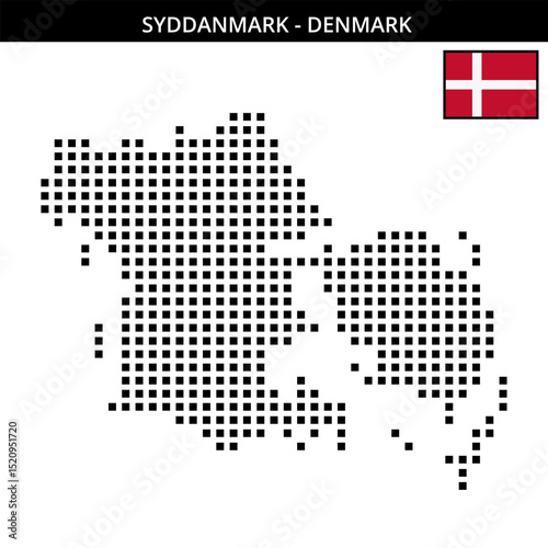 Big square dotted map of Syddanmark in Denmark