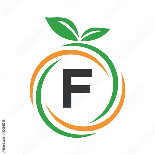  Initial Orange Logo combine with letter F vector template