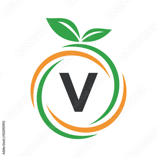  Initial Orange Logo combine with letter V vector template