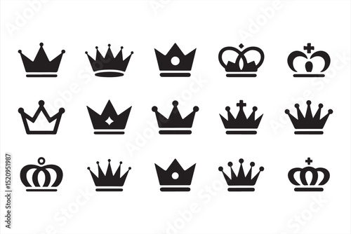 Elegant Royal Crown Icon Set in Black