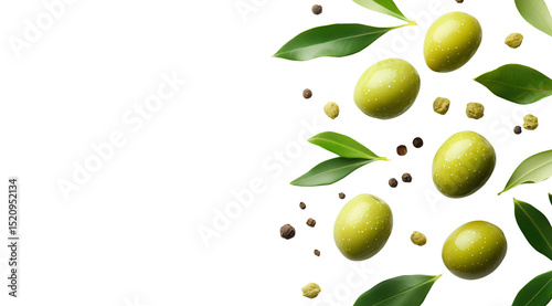 Wallpaper Mural Green olives with aromatic leaves, created with AI, PNG Torontodigital.ca