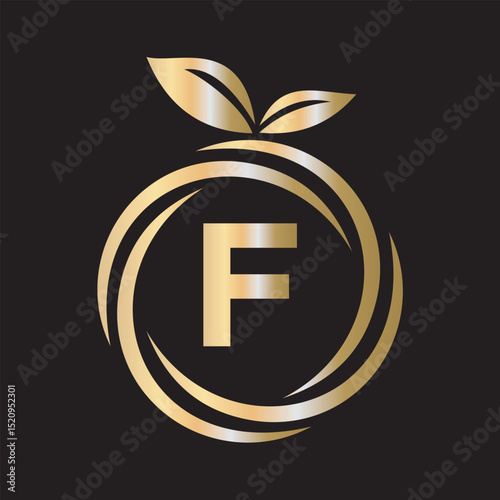  Initial Orange Logo combine with letter F vector template