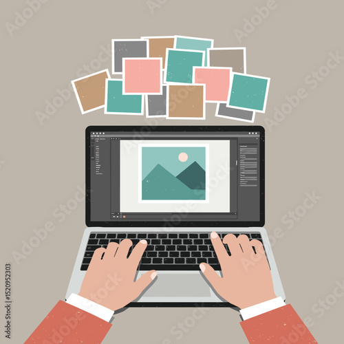 Photographer reviewing images on a laptop