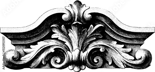 Art nouveau facade detail engraving for architectural design