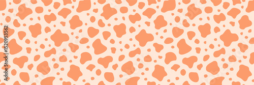 Vector cow seamless pattern. Retro orange color animal skin texture bg. Milk farm dairy print, package, surface design. Irregular caramel candy spots wallpaper. Abstract doodle shapes illustration 