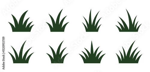Eight Simple Green Grass Icons Set for Design