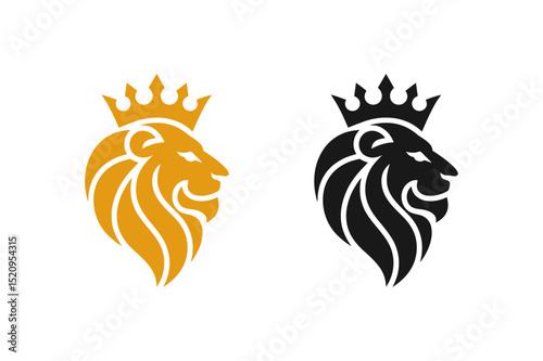 Lion head with crown logo design vector template