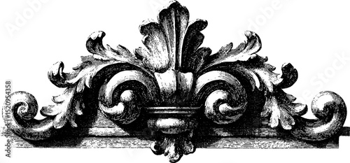 Ornate baroque chapel facade engraving design for historical architecture study