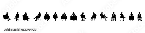 Architectural Drawings people sitting vector illustrations, front view, human person Minimal style hand drawn. Sections, Elevations, Floor Plans