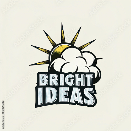 Bright Ideas Logo with Cloud and Light Rays Illustration